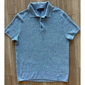 Brooks Brothers Size S Light Blue 100% Linen Short Sleeve Polo Knit Sweater
